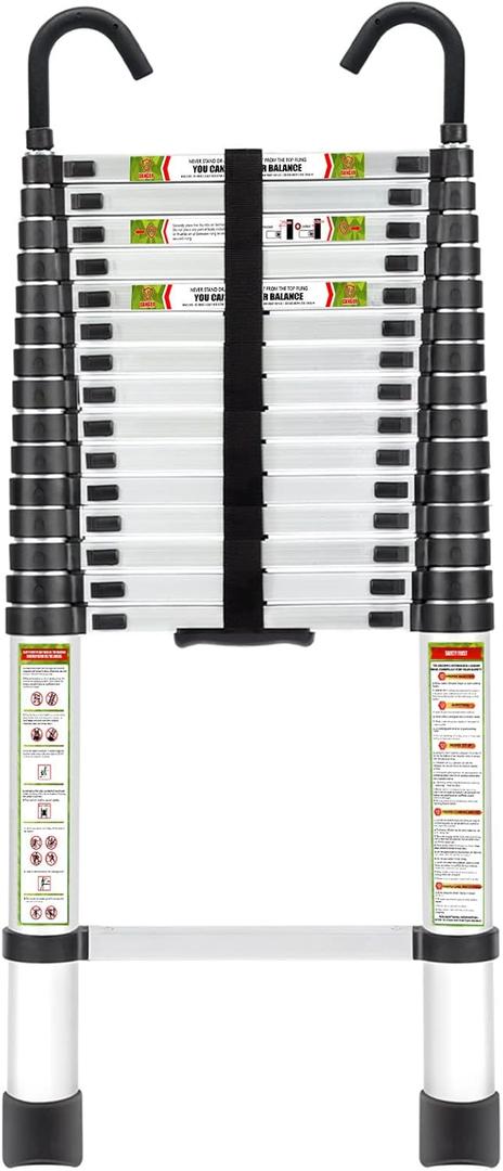 RIKADE Telescopic Ladder, 20.34FT Aluminum Telescoping Ladder with Stable Hook and Non-Slip Feet, Portable Extension Ladder for Household and Outdoor Working, Max Load 330lbs, Aluminum