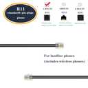 Telephone Extension Cord Phone Cable Line Wire, with Standard RJ11 Plug (100FT-Black)