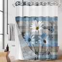 No Hook Blue Daisy and Butterfly Shower Curtain with Snap in Fabric Liner Set, Rustic Farmhouse Double Layers Waterproof Fabric with See Through Top Window Open Grommet Bath Curtain 71x86 Inch
