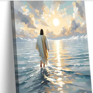 Jesus Walking On Water Canvas Wall Art Christian God Wall Decor Picture Religious Spirit Faith Poster Print for Living room Bedroom Church Decoration, 16x24in