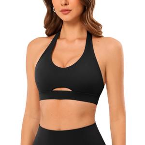 Open Back Halter Sports Bra for Women,Compression Workout Padded Crop Top Scoop Neck Bras High Support for Gym,Yoga, Larg
