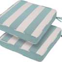 18x18x3 Inch Outdoor Square Corner Chair Cushions with Ties Set of 2, Water&Fade Resistant Thick Seat Cushion Pads for Garden Patio Dining Porch Furniture - Teal Ivory Striped