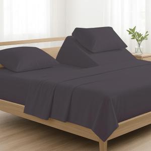 4 Pcs Luxury Split Top California King 100% Egyptian Cotton 800 Thread Count (Adjustable, Flex Top Cal King Size) Split Down 34" inches Sheets for Sleep Number Bed 15" Inch Pocket - Dark Grey Solid