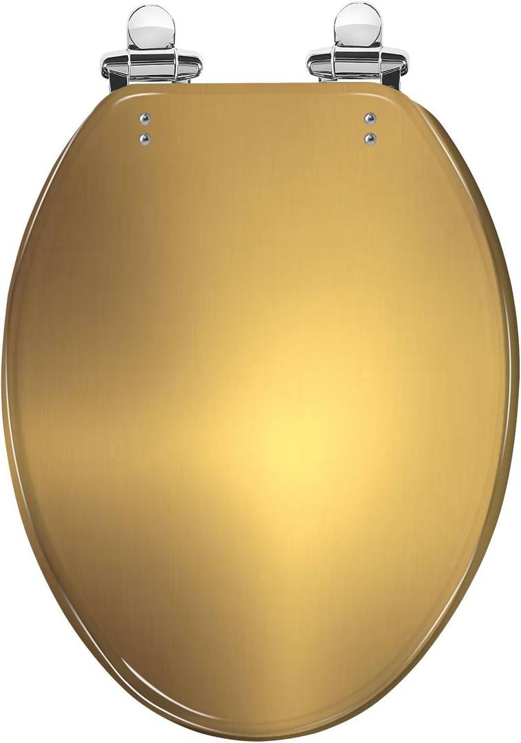 Elongated Toilet Seat Shiny brushed gold color metal Resin Toilet Seat Quietly Slow Close with Quick-Release Hinges Toilet Seat with Cover Easy to Clean Install (18.5"x14.5", Multi5)