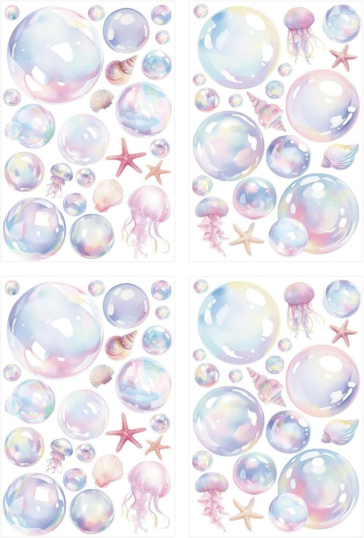 4 Sheets Bubble Wall Decals, Colorful Bubble Wall Cutouts Decal Ocean Decor Sticker Ideal Background Decorations for Bathroom Birthday Under The Sea Mermaid Theme Party(Style 1)
