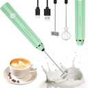 Philorn Milk Frother Wand Handheld Rechargeable Electric Whisk Coffee Drink Mixer, Mini Foamer for Lattes, Cappuccino, Frappe, Matcha, Hot Chocolate, Protein Powder, Keto Diet (Green 2 Heads)