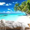 Reyhui Palm Tree Wall Mural Tropic Paradise Beach Seascape Murals Wallpaper for Walls Bedroom Living Room Bedroom TV Background Kids Room DecorationNot Peel and Stick