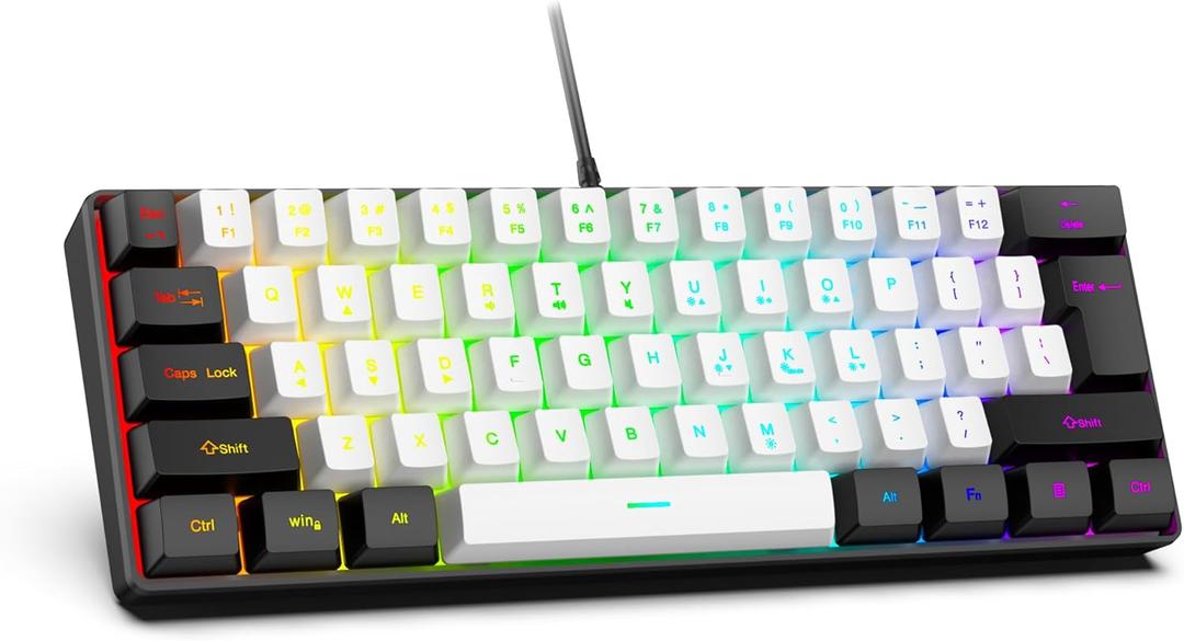 61-Key Compact RGB Gaming Keyboard – 60% Layout, Ergonomic Membrane Keys, 8-Color Backlight, Plug & Play for PC/Laptop (Windows 10/8/7)