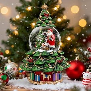 Musical Snow Globe Christmas Table Decor with Santa Tree Scene Indoor Christmas Ornaments Decorations for Home Fireplace Mantle (Trees and Santa)