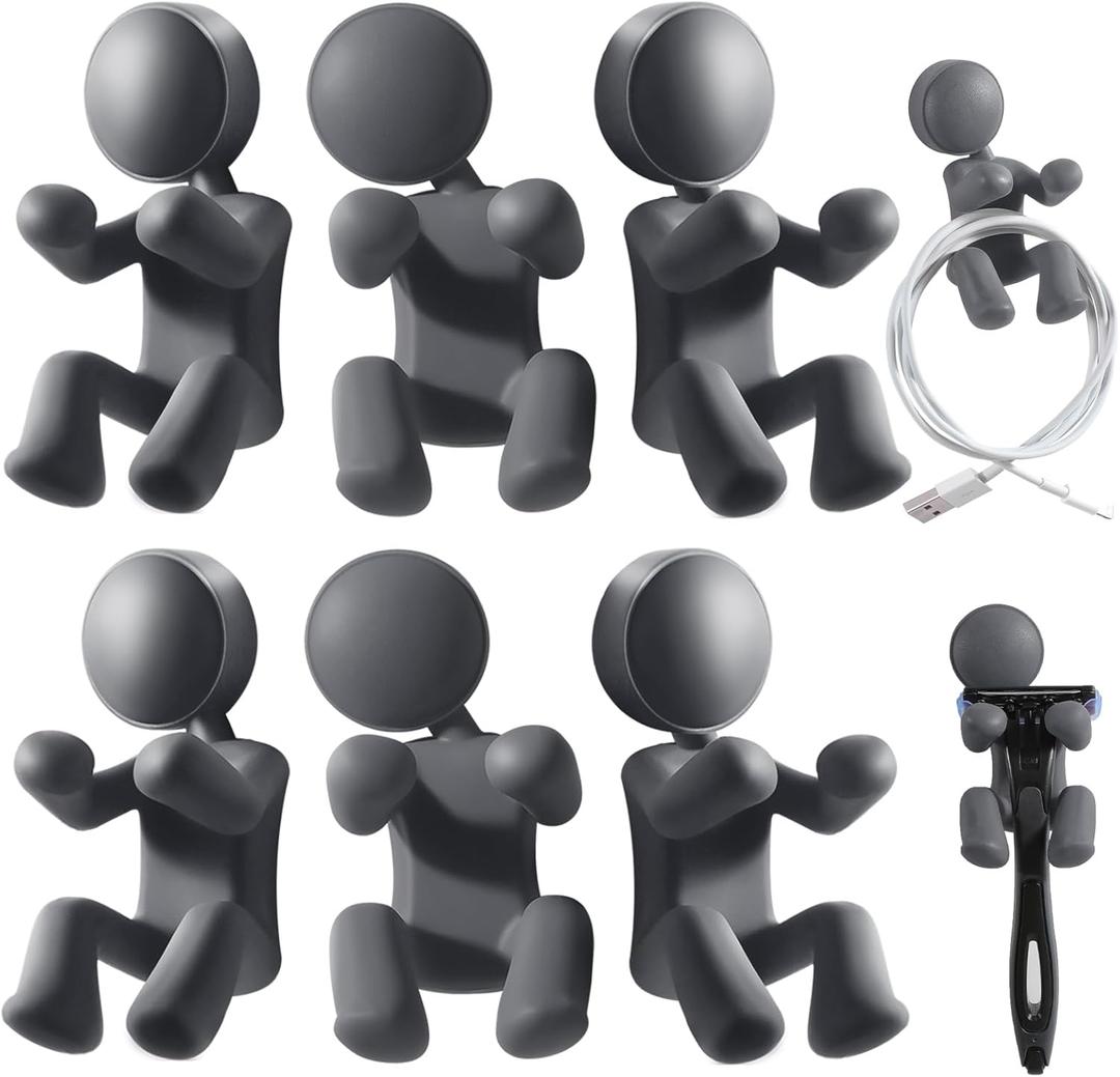 6Pcs Creative Silicone Doll Multifunction Hook, Self-Adhesion Wall Hooks For Kitchen Bathroom, For Clip & Hanging Razor, Key and Etc, Home Office Dorm Room EssentialsGrayFun Gifts For Best Friend