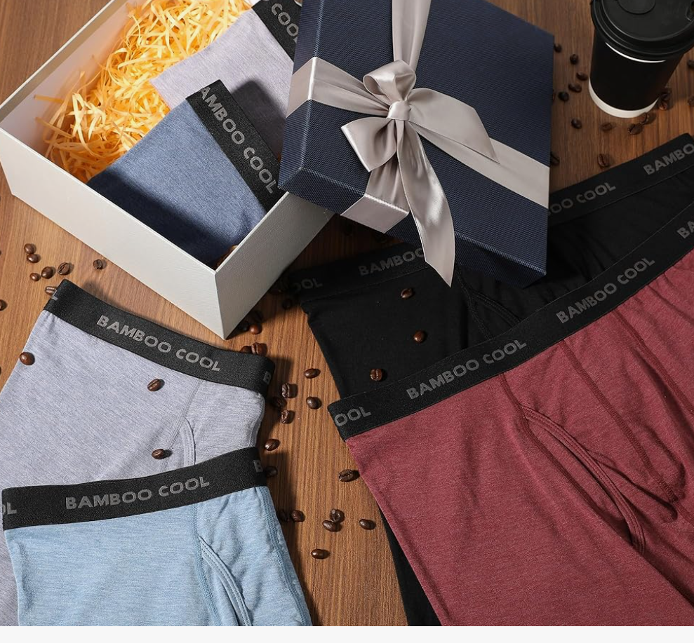 BAMBOO COOL Men's Ultra Breathable Underwear,No Riding Up Boxer Briefs with Comfort Flexible Waistband, Pack of 3, Size Large, (Black, Grey, Red)