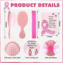 Meanplan 12 Sets Breast Cancer Awareness Gift for Women Pink Ribbon Mini Hair Brush with Card Motivational Breast Cancer Awareness Accessories Item for Survivor Charity Event Support Party Supplies