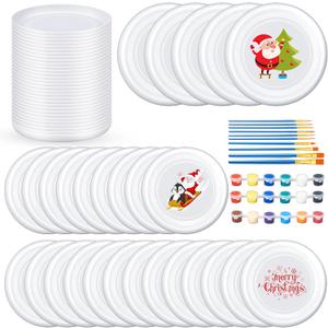 Tenceur 36 Pcs DIY Plastic Flying Disks Bulk 7 Inch Color Your Own White Flying Disc with 10 Paintbrushes and 3 Paints for Party Favors and Crafts Fun Home Activities Games