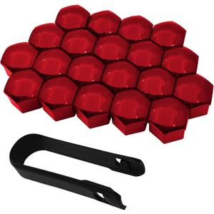 20PCS Lug Nut Covers, 17mm Hexagonal With Removal Tool, Car Wheel Nut Caps, Center Bolt Caps, Universal for Most Cars, Automotive Exterior Accessories (Red)