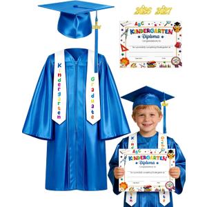 Kindergarten Graduation Cap and Gown 2026 Kids Set Preschool Unisex Grad Attire for Little Ones Tassel Certificate Toddler (Black, XS)