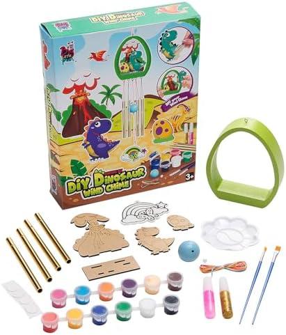 2 Pack Fun Express DIY Wooden Dinosaur Wind Chime Kit, All in One Kids Craft Kit, Birthday and Everday Gifts, Great for Creative Acitivity for Home and School, 