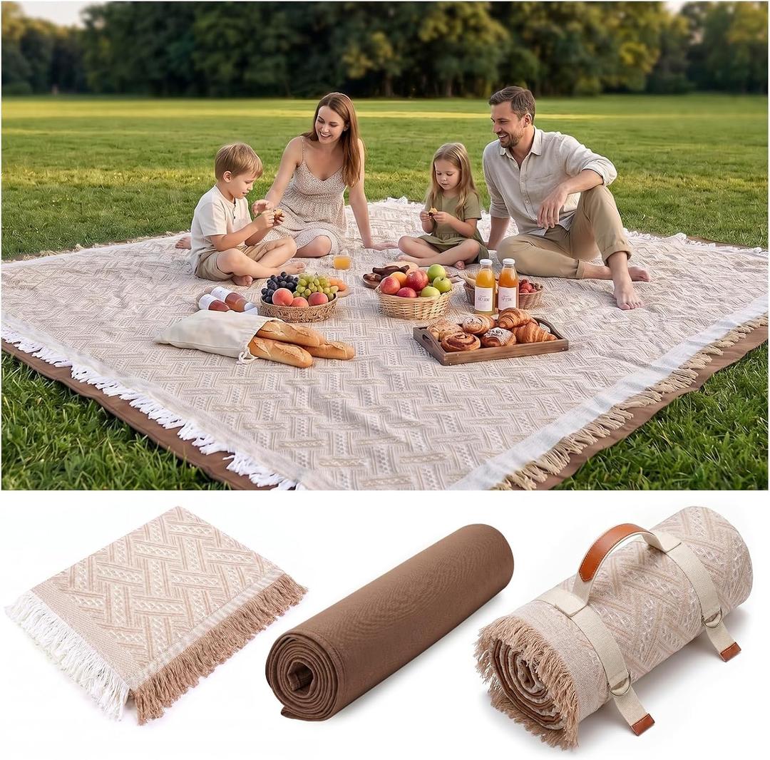 Genovega 2 in 1 Extra Large Rug Outdoor Picnic Blanket Waterproof Woven Boho Mat Giant Beach Towel Travel Essential Yoga Accessories Park Patio Lawn Garden Ground Music Festival Concert Must Have, Size: 6'8" x 6'8" (Square)