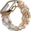 VIQIV Bling Dressy Bracelet with Case Compatible with Apple Watch Bands 38/40/41/42/44/45/49mm for Women Strethy, Cute Slim Metal Wristband Strap for iWatch Ultra 2/Ultra Series 9/8/7/6/5/4/3/2/1/SE