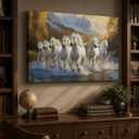 ANRUOXI Horse Pictures Wall Decor, 7 Running Horses Wall Art Vastu With Frame, Horse Posters Canvas Wall Art, Seven Horses Running Painting Vastu Shastra for Living Room Office Ready To Hang 24x36''