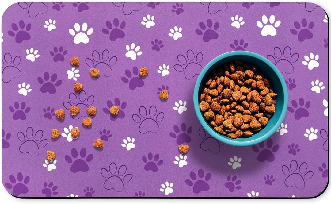 Dog Food Mat, Absorbent Water Bowl Mats Cat Pet Feeding Placemats 12 * 20 inch (LightPurple)
