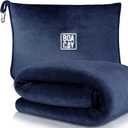 BOACAY Soft & Warm Travel Blanket for Airplane & Car - Long Flight Essential for Women, Men, Kids - Compact Pillow with Luggage Sleeve & Backpack Clip (Single, Navy Blue)