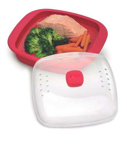 Joie Microwave Silicone Steamer, Vented Food Cooker Pot with Steam Basket and Lid, Ideal for Cooking Vegetables, Fish and Dumplings, BPA-Free