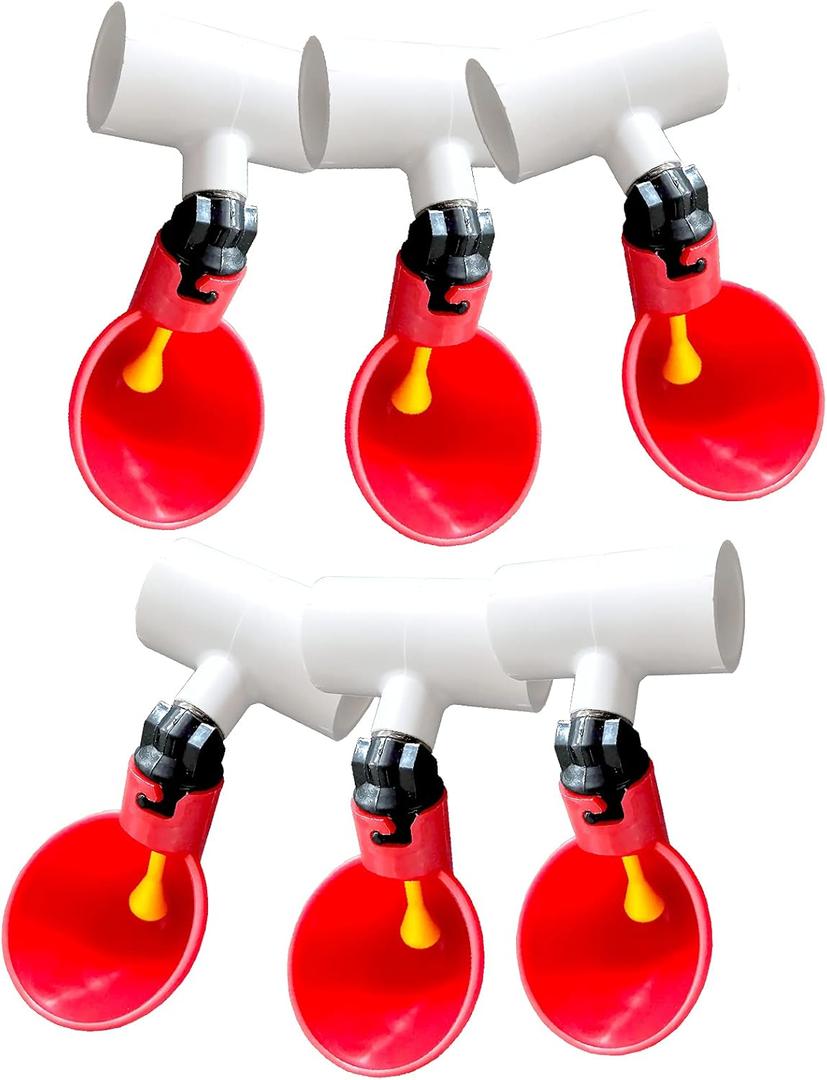 Chicken Waterer Cups, Pack of 6 Chicken Waterer PVC Tee Fittings, with 1/8 Inch FTP Threads, Automatic Chicken Waterer for Chicken Ducks Quail Bird