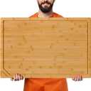 36 Inch Extra Large Bamboo Cutting Boards for Kitchen, Wood Cutting Board with Deep Juice Groove and Handle Heavy Duty Chopping board, Oversized Stove Top Cover, Kikcoin, 36" x 24"