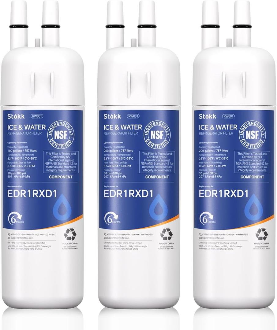 Stokk EDR1RXD1 Replacement Compatible with Everydrop Filter 1, EDR1RXD1B, Whirlpool W10295370A, P8RFWB2L, P4RFWB, P5WB2L, 46-9081, 46-9930, RW001 Refrigerator Water Filter, 3 Pack