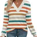 WIHOLL Long Sleeve Shirts for Women V Neck Tops Tunic Fall Winter Sweatshirts 2025 Clothes (Medium, 1-stripes Orange)