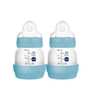 MAM Easy Start Anti-Colic Baby Bottles, Extra Slow Flow, Breastfeeding-Like Silicone Nipple Bottle, Reduces Colic, Gas, & Reflux, Easy-to-Clean, BPA-Free, Vented Baby Bottles for Newborns, 0-3 Months (2 Count (Pack of 1), Denim)