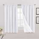 PrinceDeco Blackout Curtains 63 Inches Long 100% Blackout Curtains for Bedroom Rod Pocket Linen Textured Curtains Energy Saving with White Liner, 2 Panels(52 x 63 Inch, Pearl White)