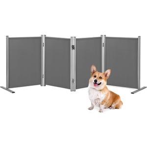 RANTILA 4 Panel Indoor Foldable Dog Fence Freestanding Dog Gate for Stairs, Hallways, or Doorways for Small Dogs- 68 X 24 Inch, Grey, Need Assembly