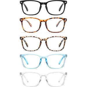 CCVOO 5 Pack Reading Glasses Blue Light Blocking with Case, Filter UV Ray/Glare Computer Readers Fashion Nerd Eyeglasses Women/Men (A1 With Case, 2.75 (Medium)