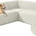 ALIECOM Corner Sectional Couch Covers L Shape Sofa Cover with Tassel Chenille Soft Thick U Shaped Sectional Slipcovers Washable Furniture Protector for Pets Dogs Cats (Light Cream, 91x251 Inch)