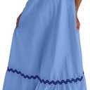 dowerme Women Summer Dresses 2025 Spaghetti Straps Sleeveless Smocked Rickrack Trim Boho Flowy Loose A-Line Midi Dress S