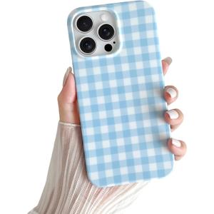 Skyseaco for iPhone 13 Pro Max Case Cute Aesthetic Gingham Phone Case Soft Slim TPU Shockproof Phone Cover for Women Girls - Blue