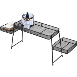 MyGift Over the Sink Shelf Black Metal Organizer Rack, 3 Tiered Bathroom or Kitchen Sink Storage Display Caddy