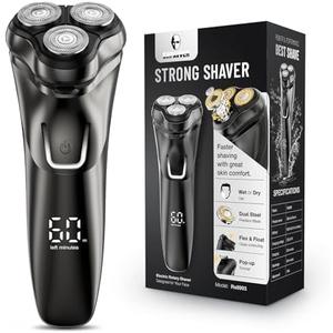 Electric Razor for Men Cordless: Wet/Dry Rotary Shaver Waterproof - USB Fast Charging & Sensitive Skin Care - Pop up Trimmer & Precision Blades