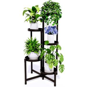 5-Tier Metal Plant Stand Indoor Outdoor - Corner Tall Plant Shelf for Multiple Plants, Foldable Heavy Duty Plant Holder - Decoration flower Stand for House Living Room Balcony Garden Patio - Black