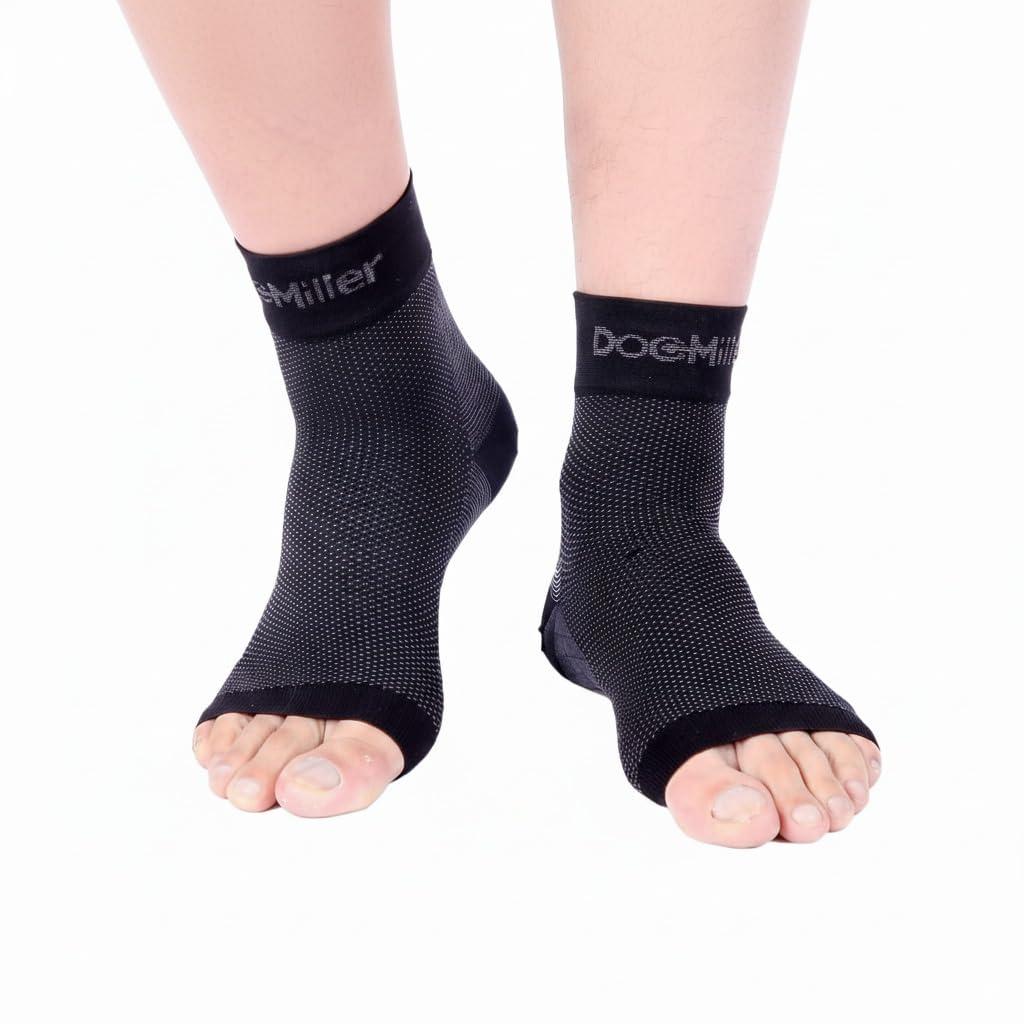 2 x Doc Miller Ankle Brace for Women & Men  Foot Compression Sleeve, Toeless Wrap & Support for Pain Relief, Plantar Fasciitis, Achilles Tendonitis & Injury Recovery, 1 Pair (Medium, Black)