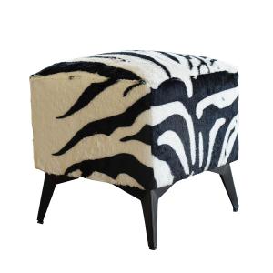 COZOYO Zebra Faux Fur Ottoman, Upholstered Foot Stool - 16 x 16 x 17 Inches, Cube Footrest with Solid Metal Legs for Living Room, Bedroom & Entryway (Zebra)