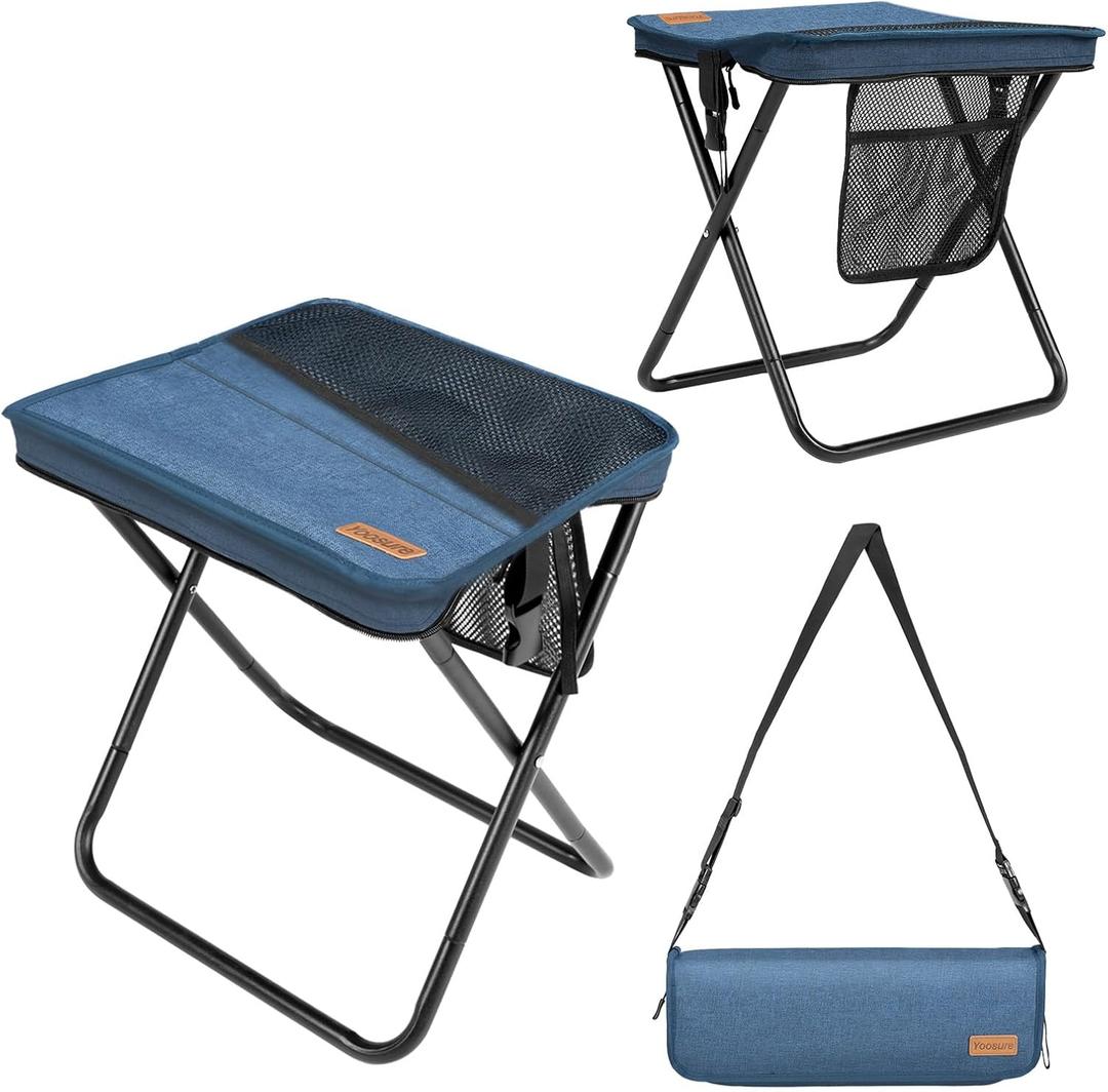16-Inch Extra Tall Folding Camping Stool with 3 Storage Pockets