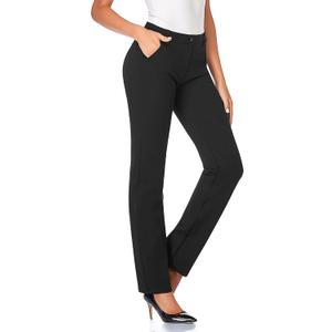 Tapata Women's Stretchy Straight Dress Pants with Pockets Tall, Petite, Regular for Office Work Business 32", Black, S