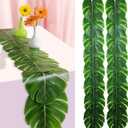 2 Pcs Artificial Palm Leaves Table Runners 72 Inch, Tropical Palm Leaves Table Runner Faux Leaf Table Cloth for Wedding Hawaiian Luau Theme Party Supply Summer Table Wall Decorations
