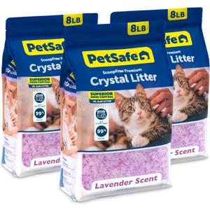 PetSafe ScoopFree Odor Control Crystal Cat Litter, Lavender Scent, 8 Lb Bag, Pack of 3