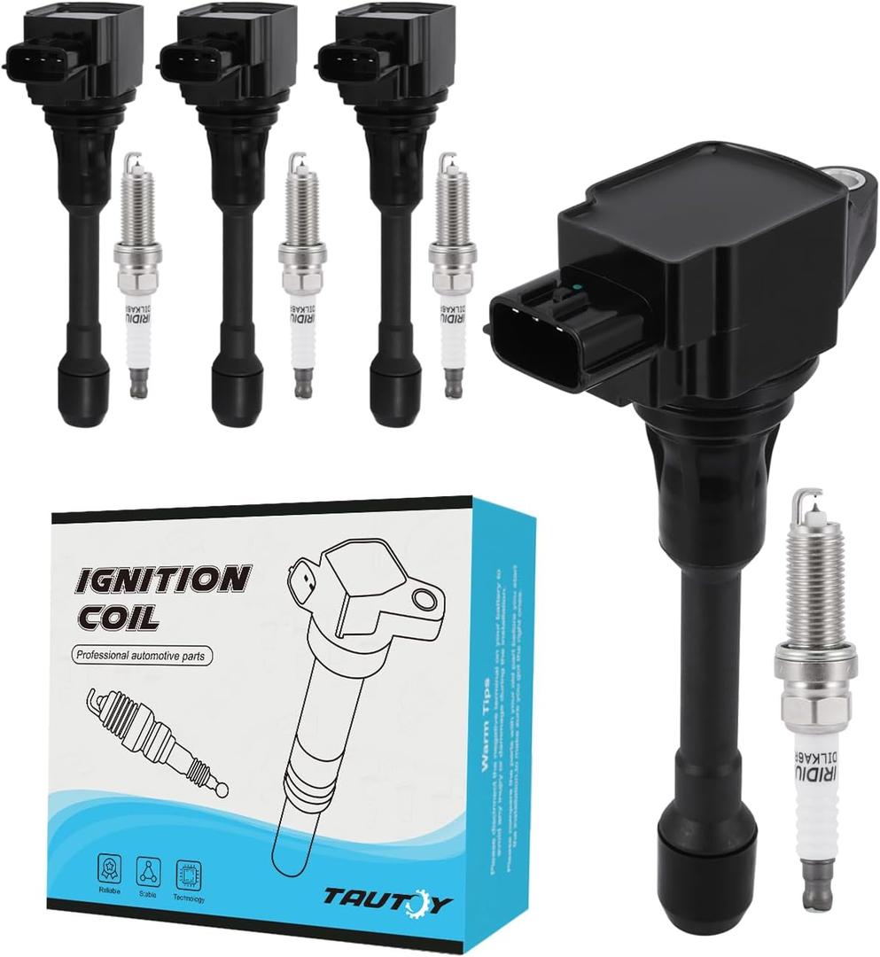 TAUTOY UF549 Ignition Coil Pack 9029 Spark Plug (4PCS) 2005-2019 For 1.6L 1.8L 2.0L 2.5L Nissan Altima Cube NP300 Frontier Rogue Sentra Tiida Urvan Versa XTrail,For 5.6L INFINITI FX50 M56 QX70