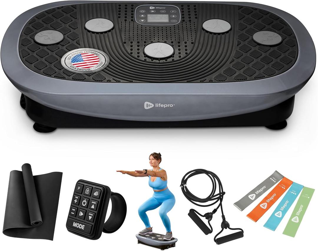 Lifepro Rumblex Plus/Pro 4D Vibration Plate for Lymphatic Drainage Triple Motor Whole Body Vibration Platform Machine for Muscle Toning 7 Training Modes, 60 Speed Levels & Resistance Bands
