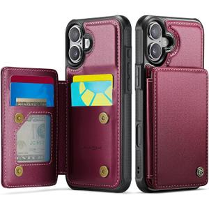 Vinich for iPhone 17 Wallet Case with Card Holder, RFID Blocking Credit Slots Kickstand Shockproof Phone Cover Fit for iPhone 17 6.3" Wine Red