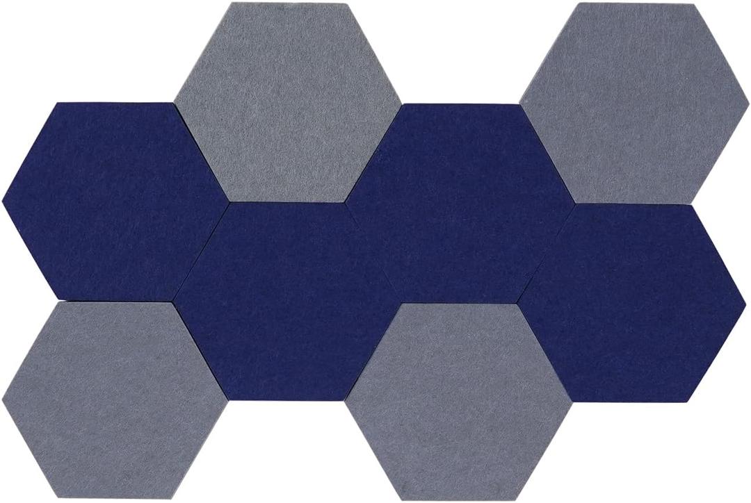LAJAR 8 Pcs Hexagon Felt Bulletin Board Tiles, Self Adhesive Felt Pin Board Wall Tiles for Photos, Pictures, Memos (Navy Blue)